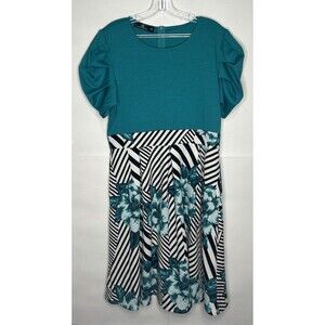 Chiccloth Women's Short Puff Sleeve Floral Fit & Flare Dress Teal/Floral Size XL